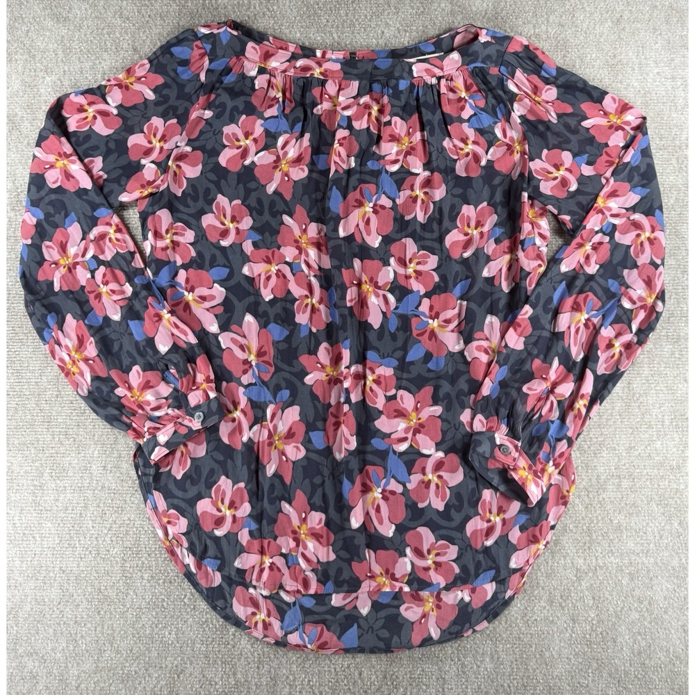 Ann Taylor LOFT Women's S Pink Blue‎ Floral Print Long Sleeve Blouse Office